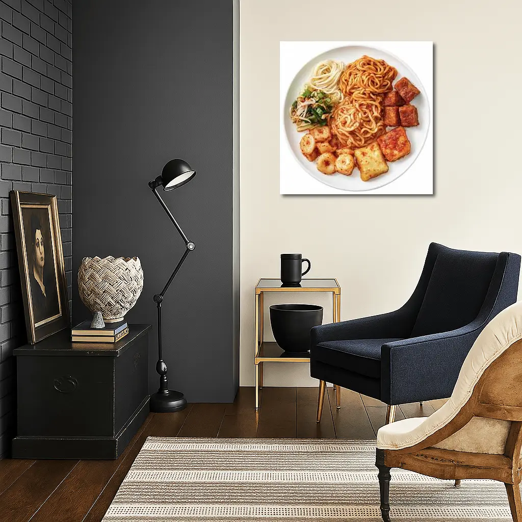 Korean Spicy Noodles Tteokbokki Tofu White Plate – Wall Art