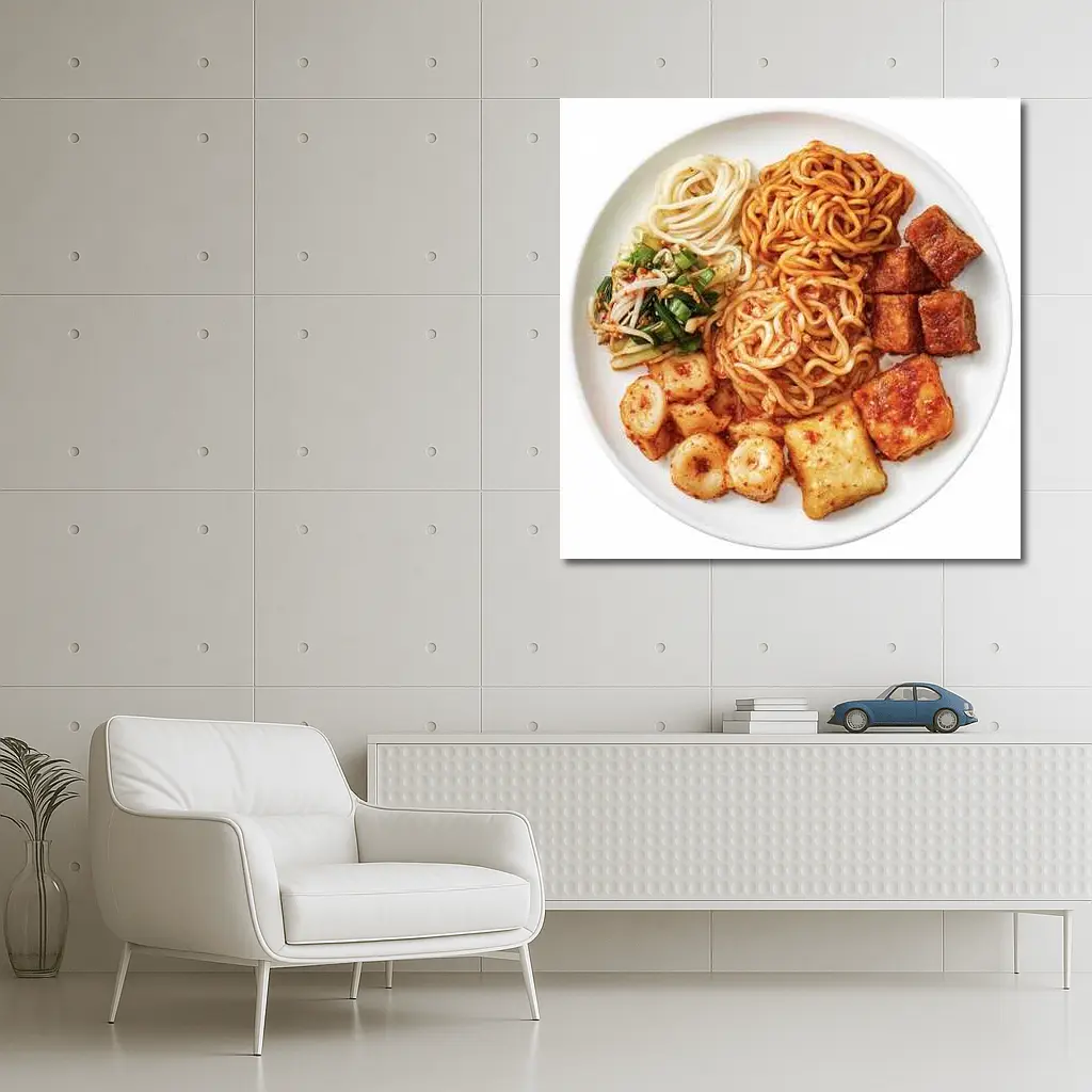 Korean Spicy Noodles Tteokbokki Tofu White Plate – Wall Art