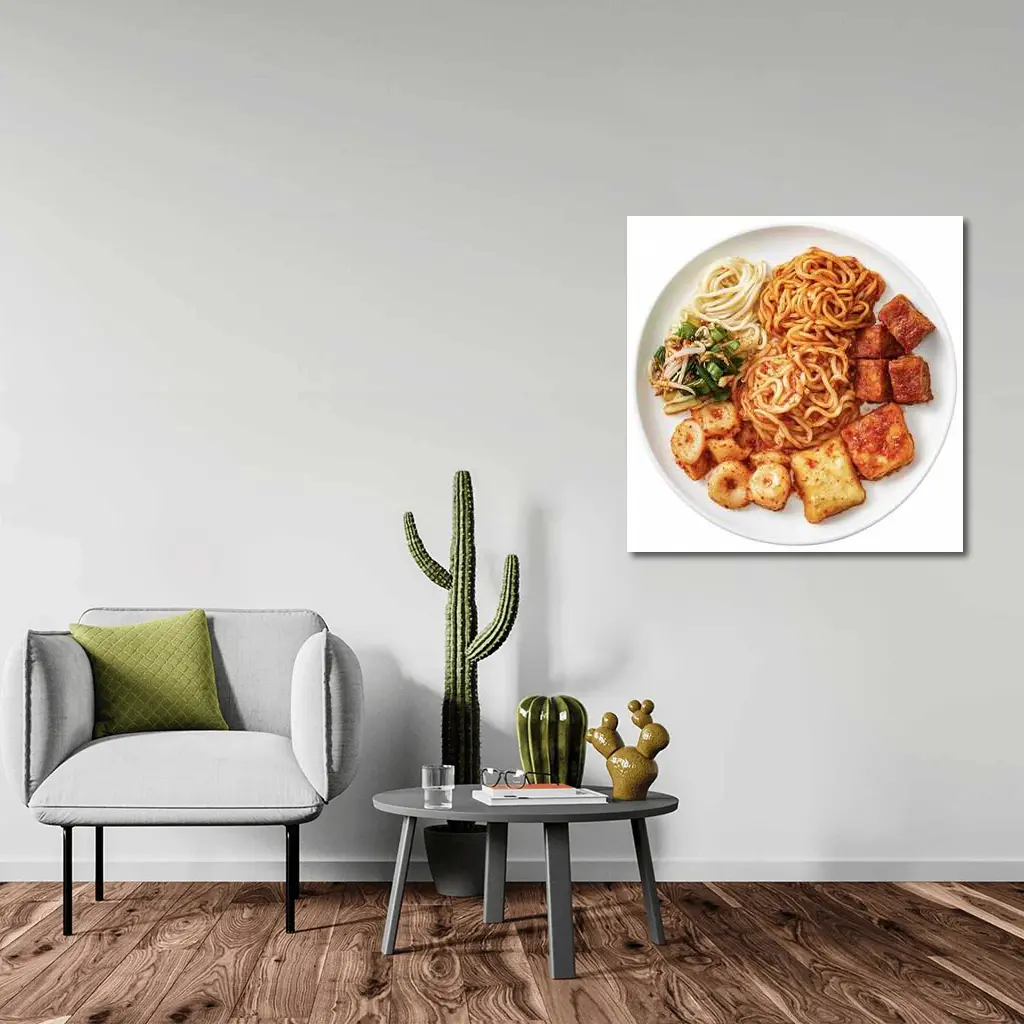 Korean Spicy Noodles Tteokbokki Tofu White Plate – Wall Art