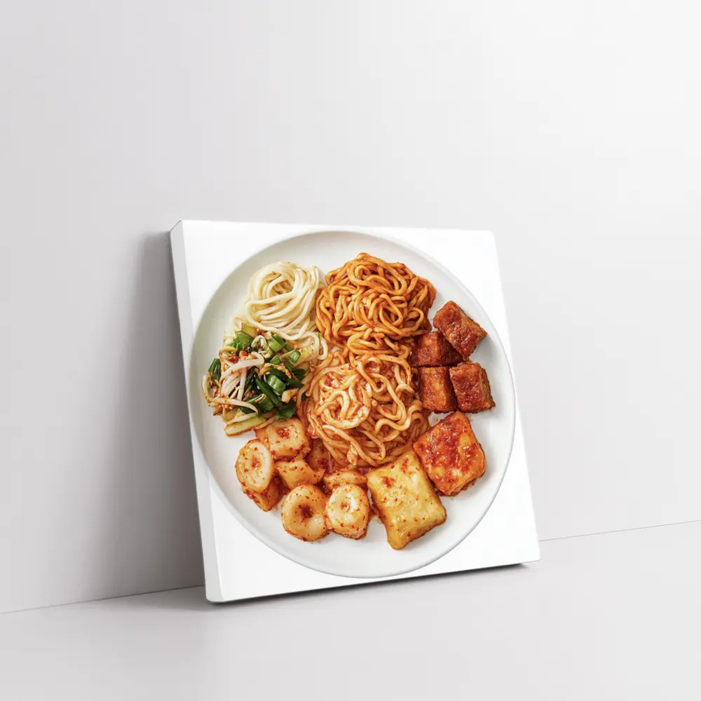 Korean Spicy Noodles Tteokbokki Tofu White Plate – Wall Art