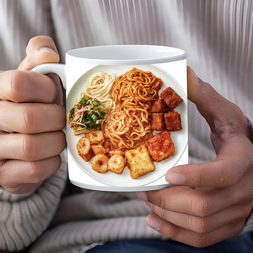 Korean Spicy Noodles Tteokbokki Tofu White Plate – Mugs