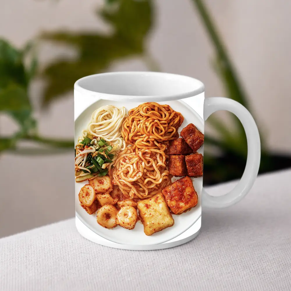 Korean Spicy Noodles Tteokbokki Tofu White Plate – Mugs