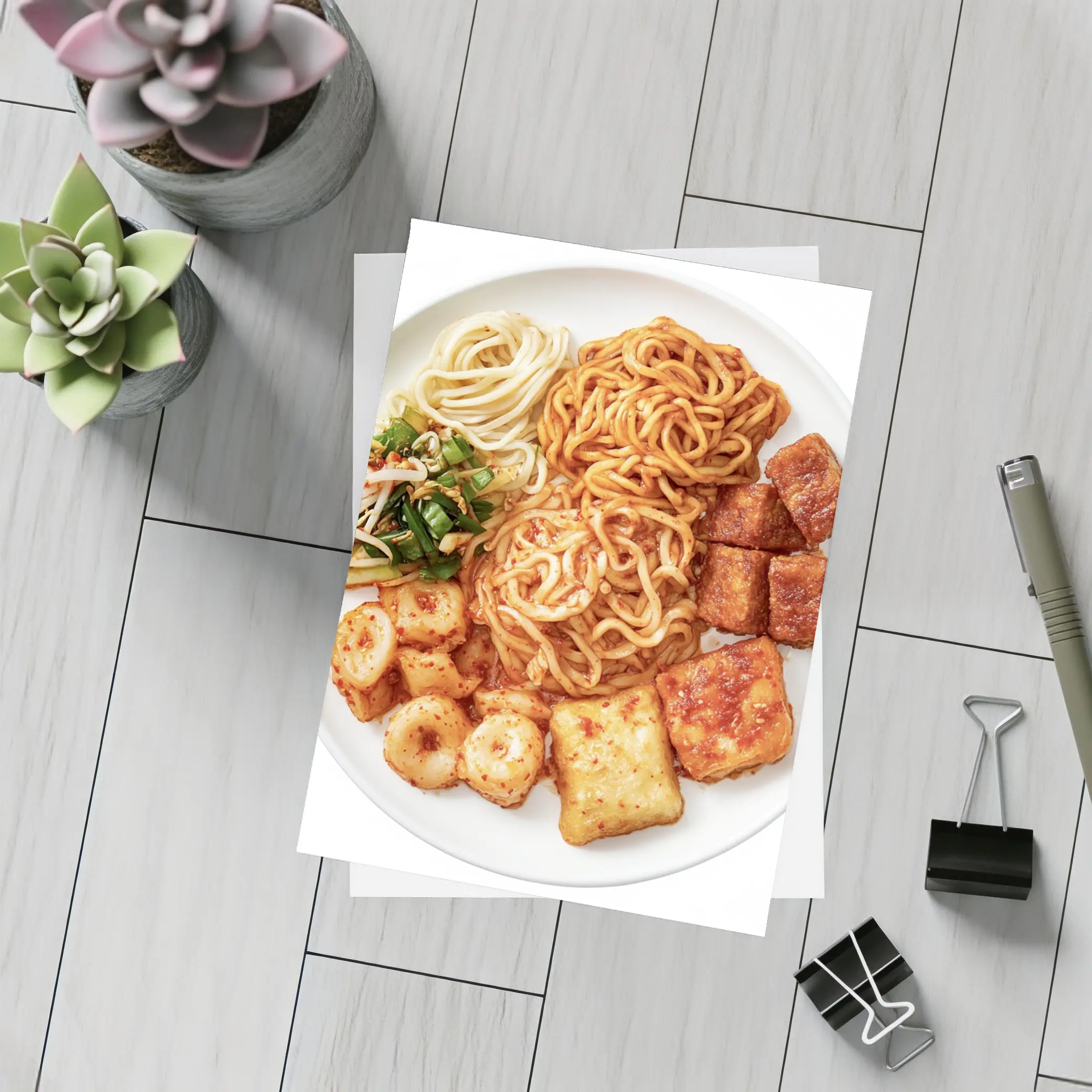 Korean Spicy Noodles Tteokbokki Tofu White Plate – Postcards
