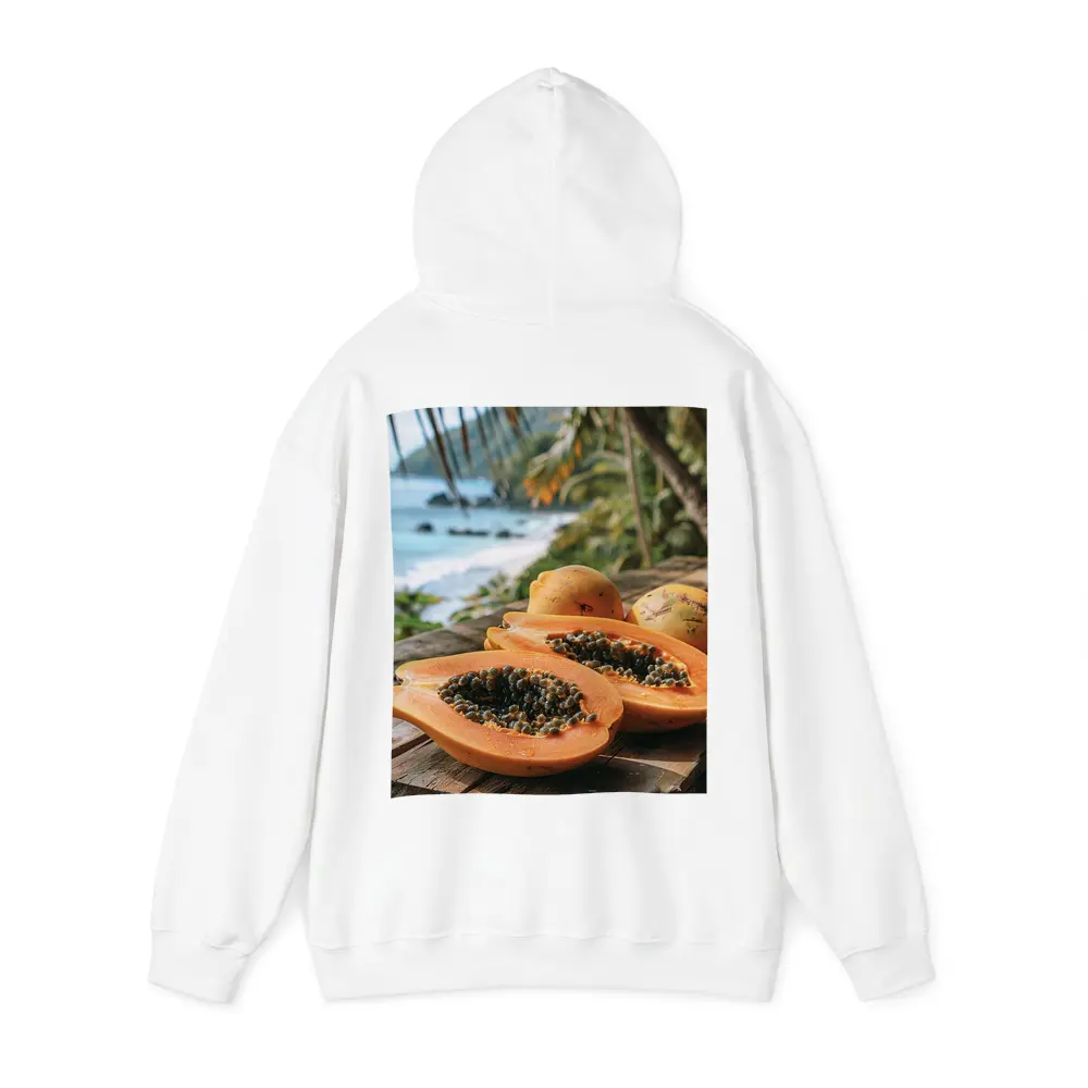 Fresh Papaya Halves Tropical Beach Background – Hoodies