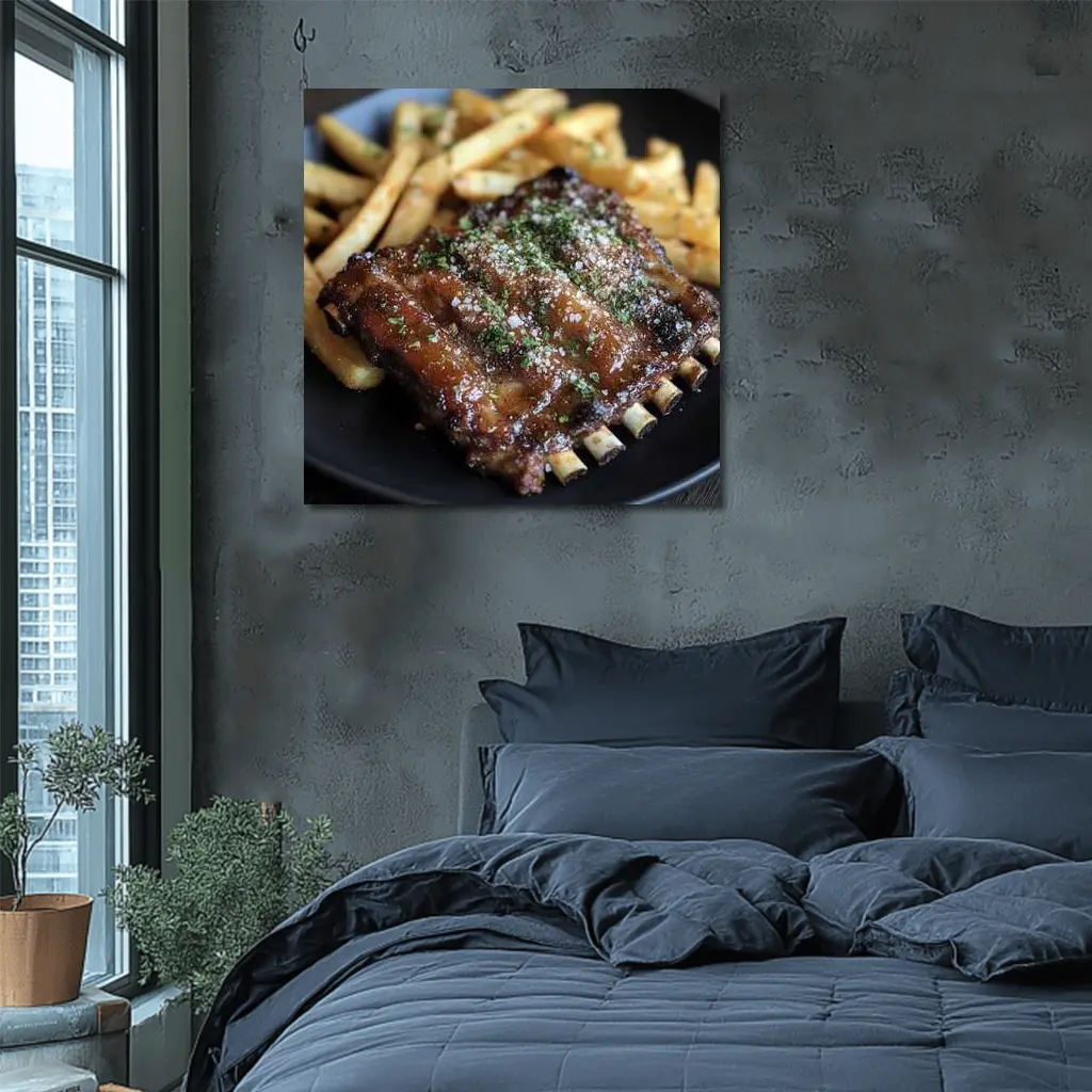 BBQ Ribs With Fries Dark Plate – Wall Art
