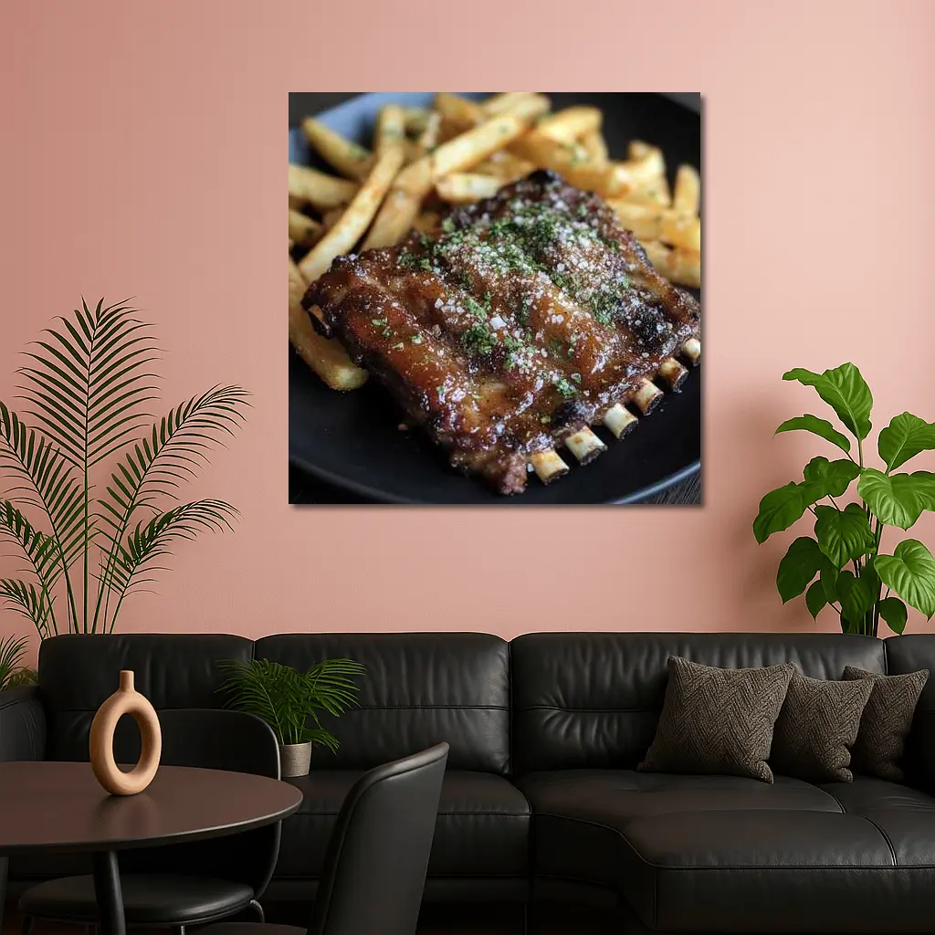 BBQ Ribs With Fries Dark Plate – Wall Art