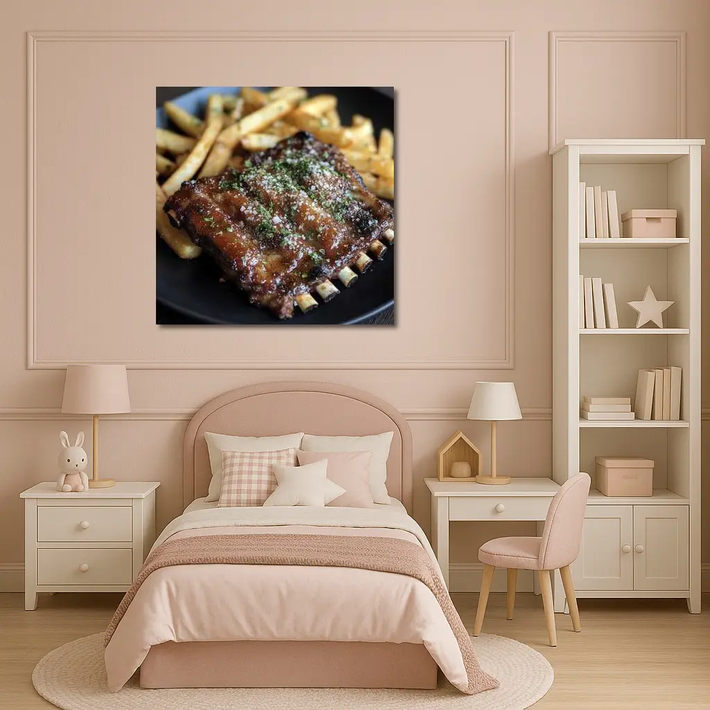 BBQ Ribs With Fries Dark Plate – Wall Art