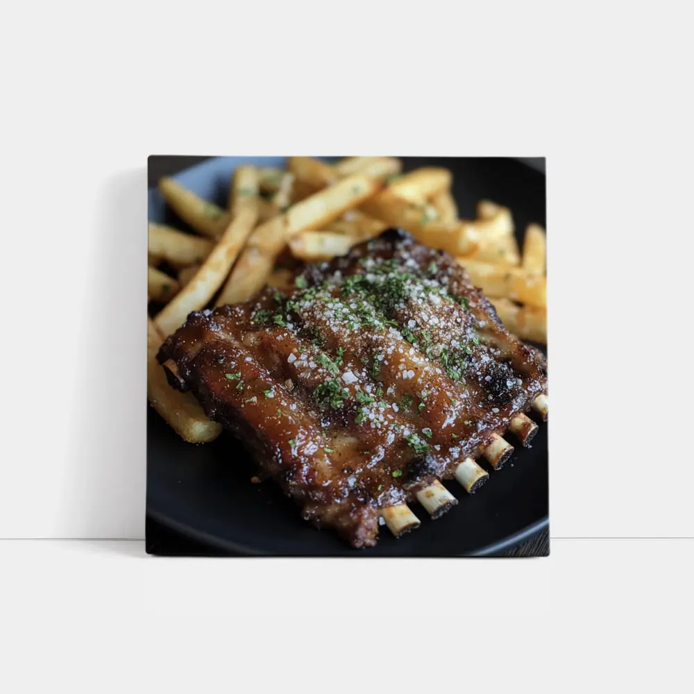 BBQ Ribs With Fries Dark Plate – Wall Art