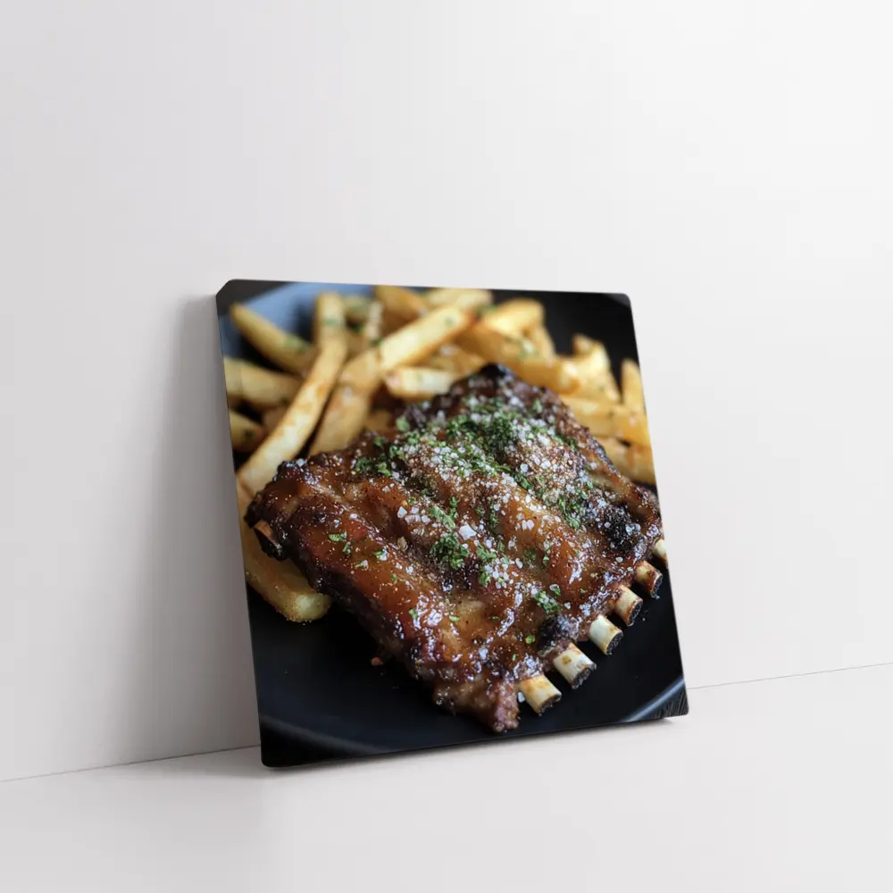 BBQ Ribs With Fries Dark Plate – Wall Art
