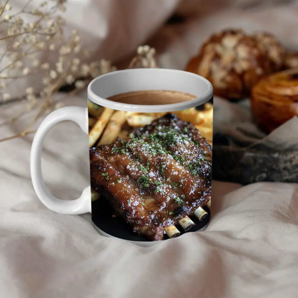 BBQ Ribs With Fries Dark Plate – Mugs