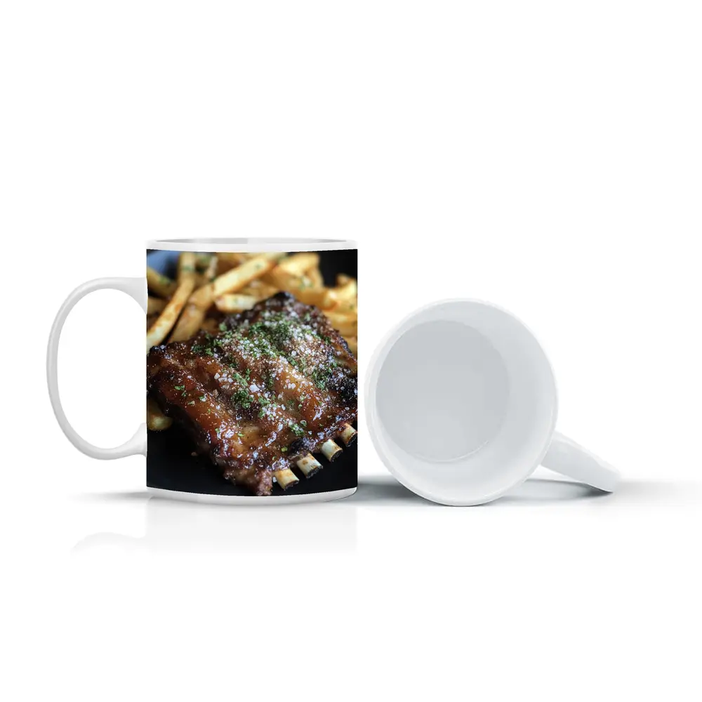 BBQ Ribs With Fries Dark Plate – Mugs