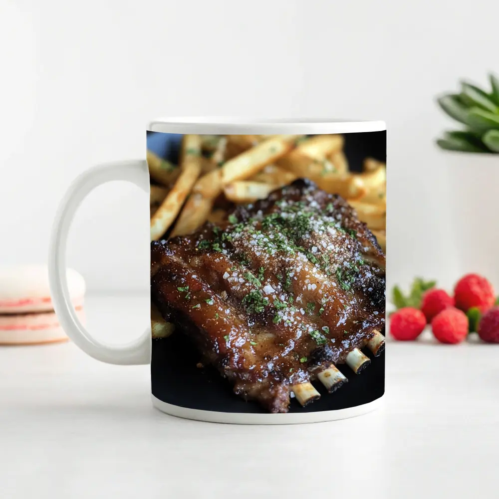BBQ Ribs With Fries Dark Plate – Mugs
