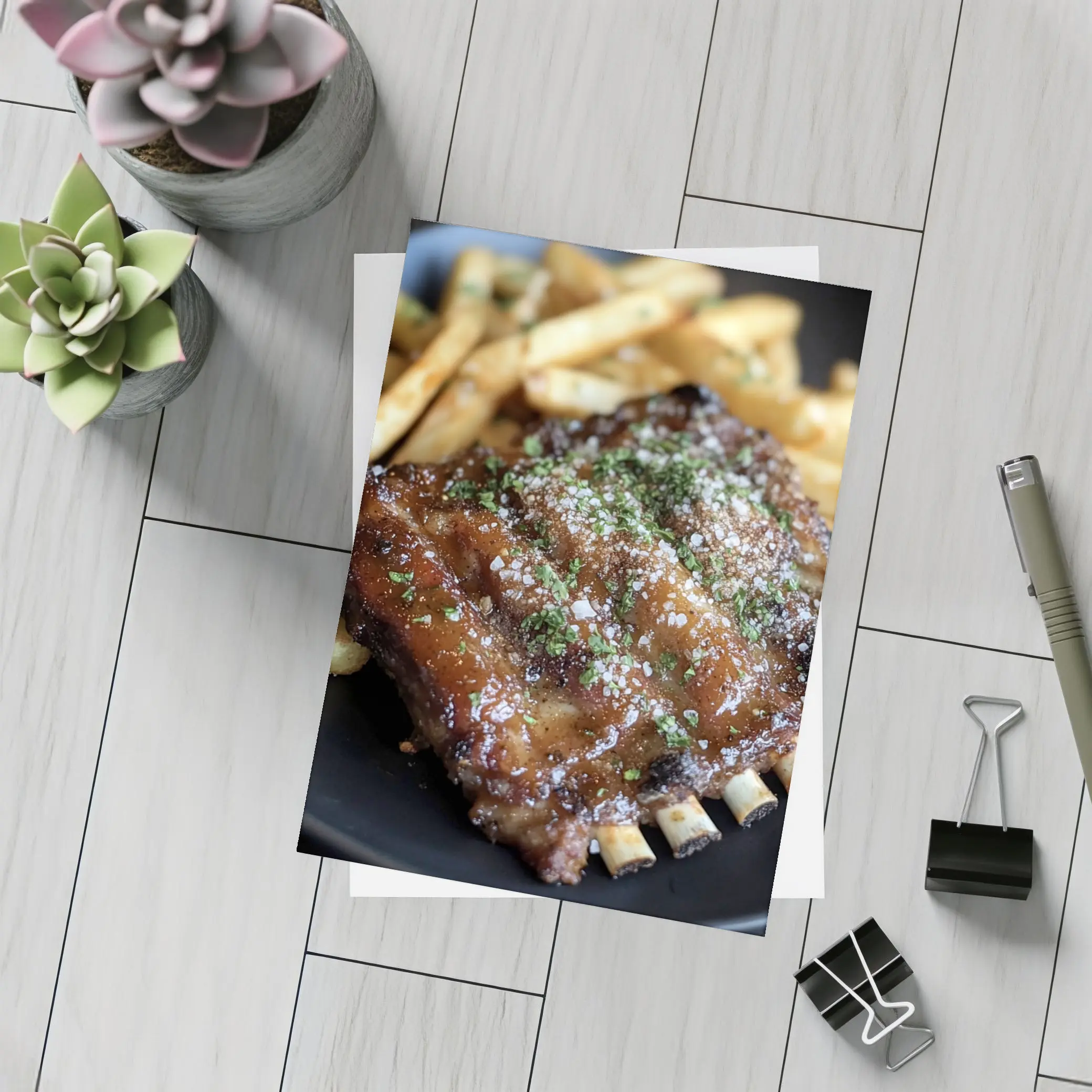 BBQ Ribs With Fries Dark Plate – Postcards