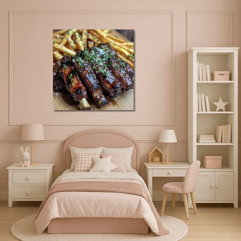 Glazed BBQ Ribs With Golden French Fries – Wall Art
