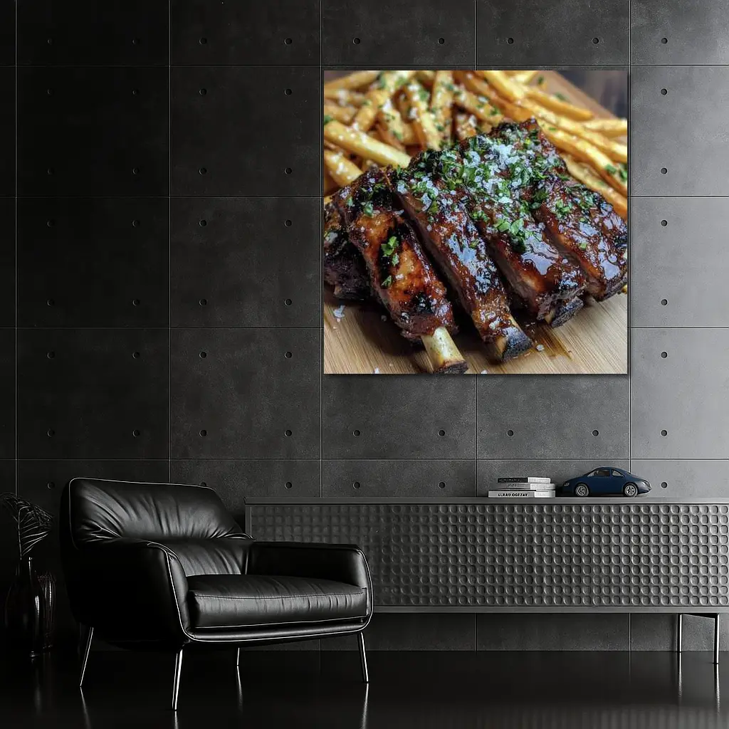 Glazed BBQ Ribs With Golden French Fries – Wall Art