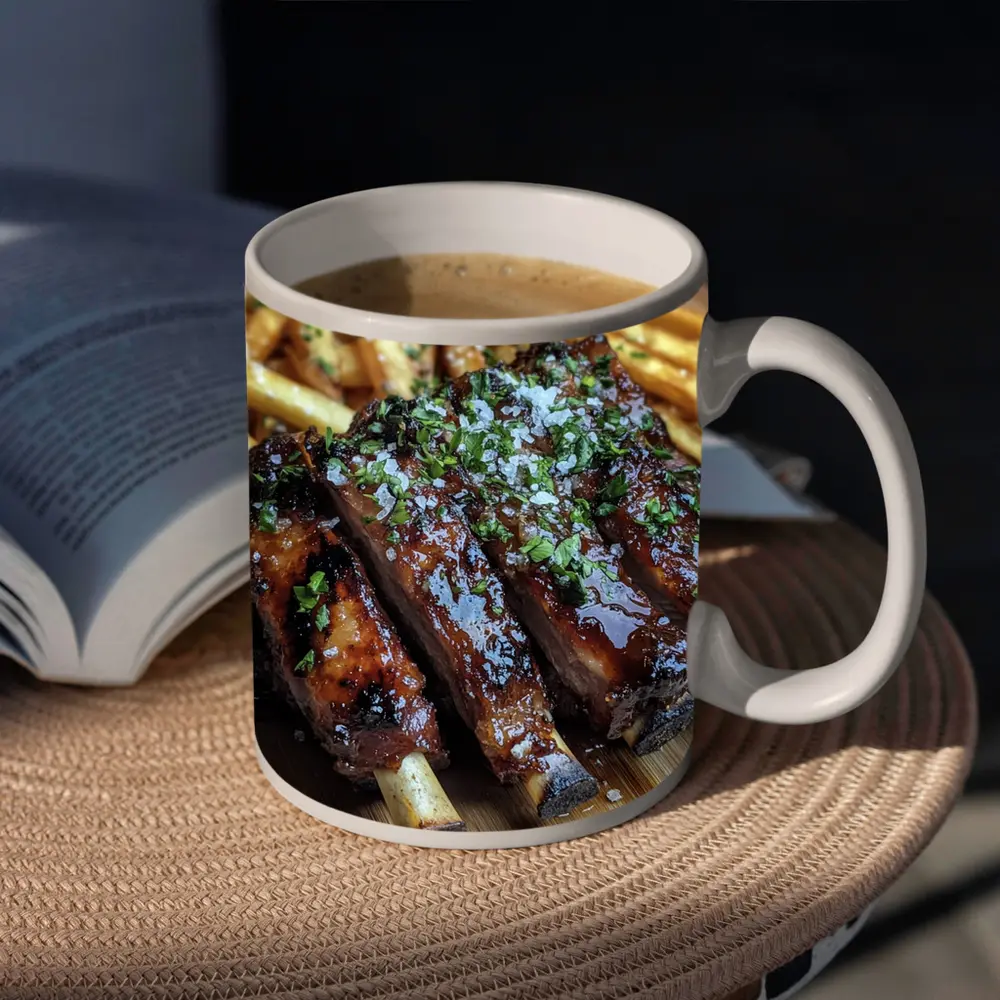 Glazed BBQ Ribs With Golden French Fries – Mugs