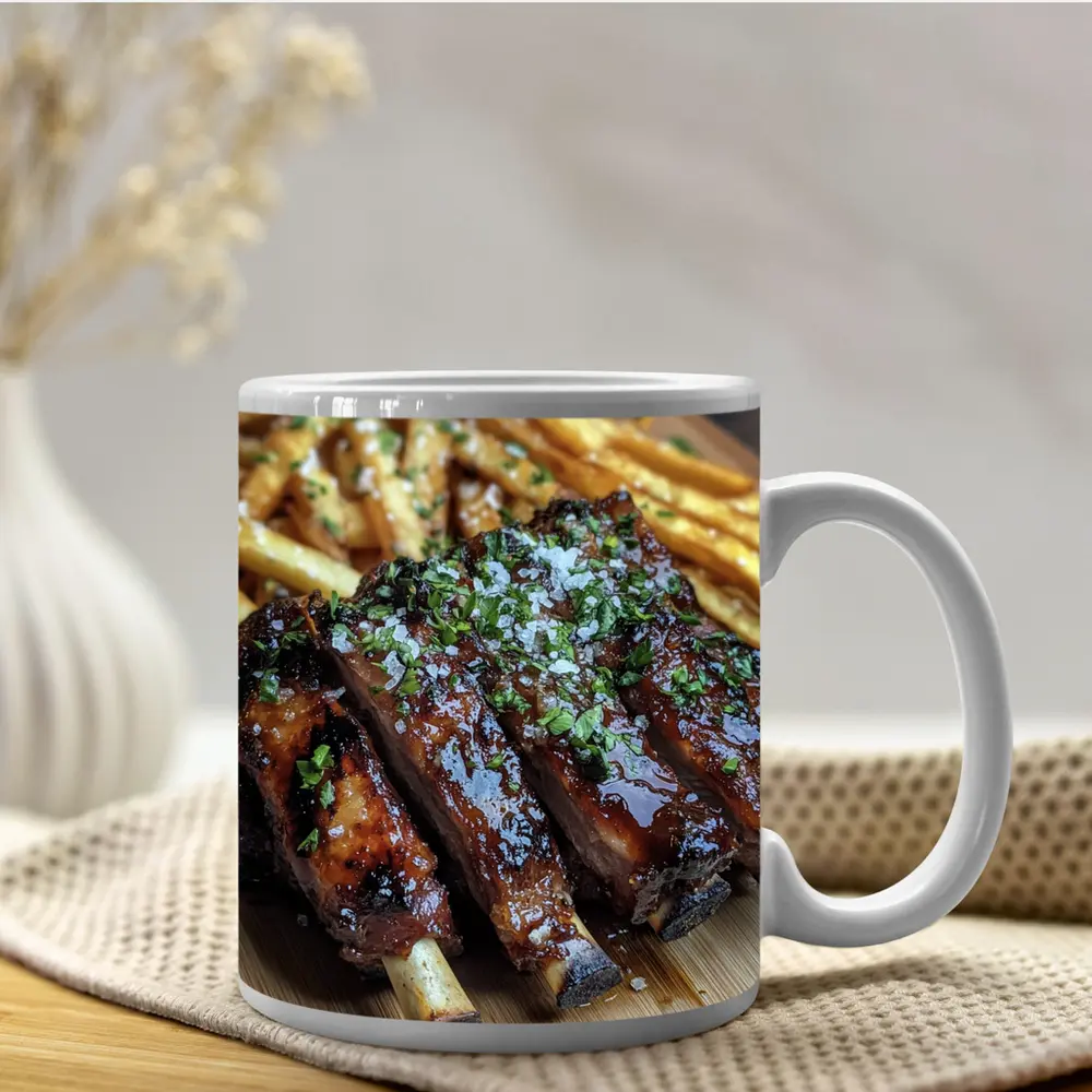 Glazed BBQ Ribs With Golden French Fries – Mugs