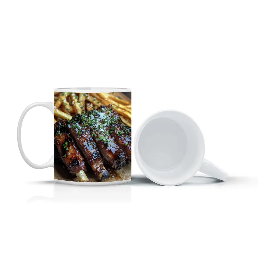 Glazed BBQ Ribs With Golden French Fries – Mugs