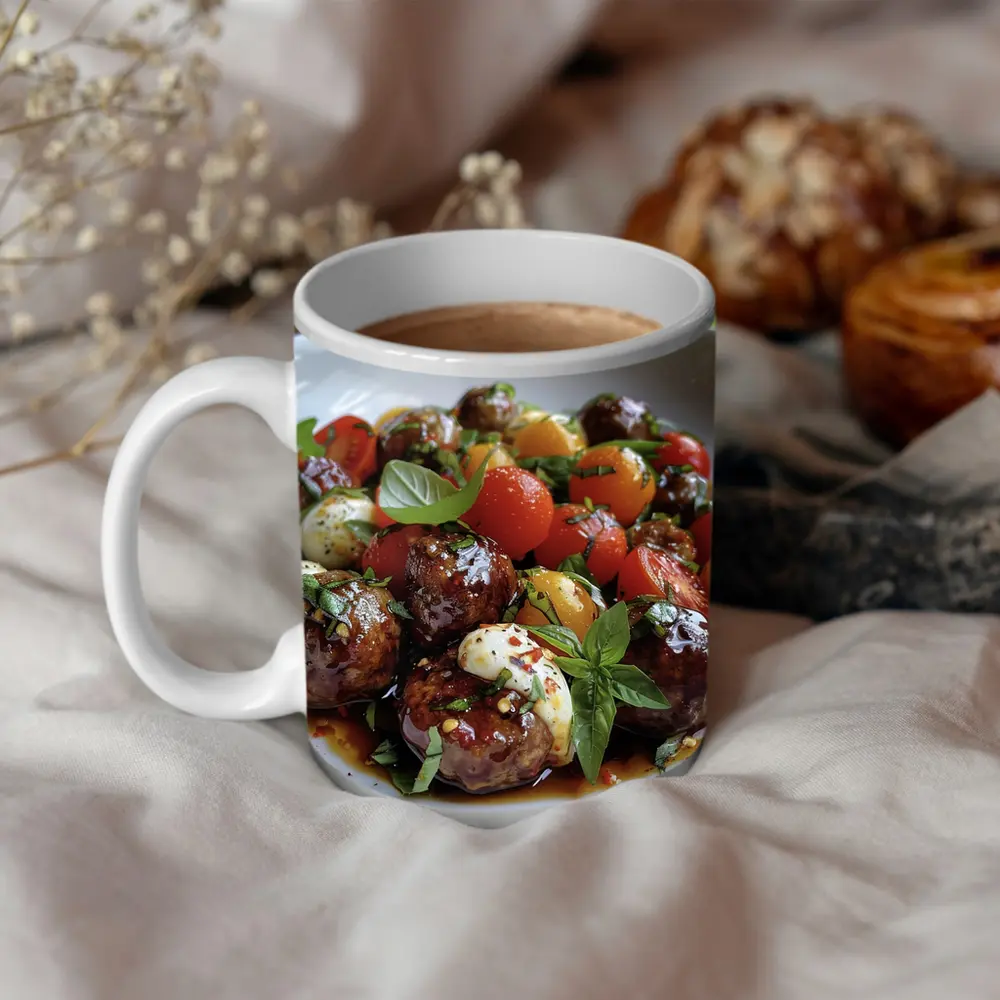 Meatballs Caprese Salad Fresh Basil Bowl – Mugs