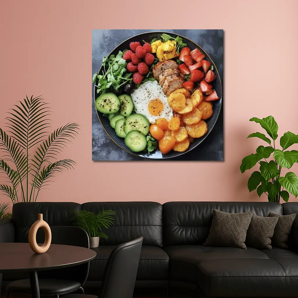 Colorful Breakfast Bowl With Egg Chicken Berries – Wall Art