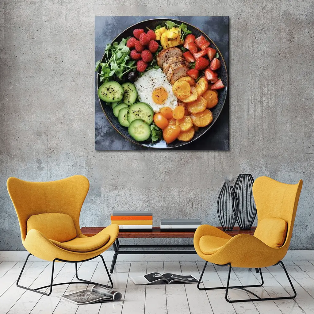 Colorful Breakfast Bowl With Egg Chicken Berries – Wall Art