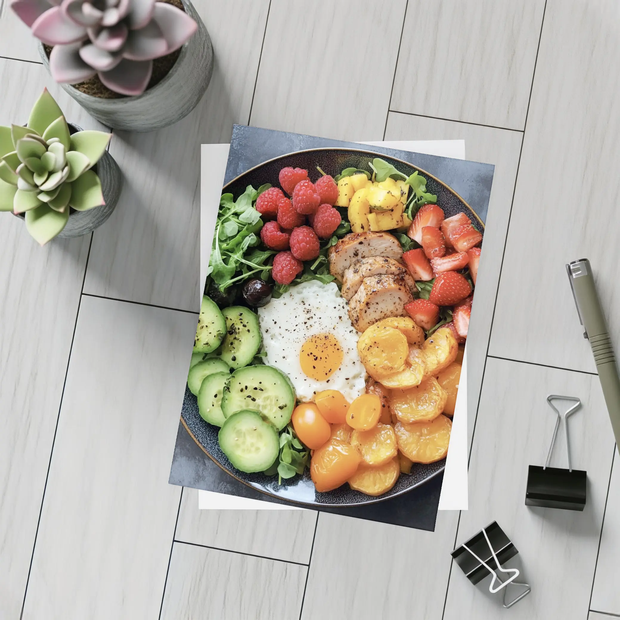 Colorful Breakfast Bowl With Egg Chicken Berries – Postcards