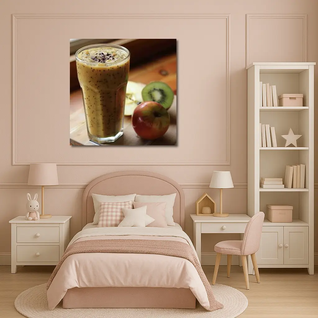 Kiwi Apple Smoothie on Wooden Table – Wall Art
