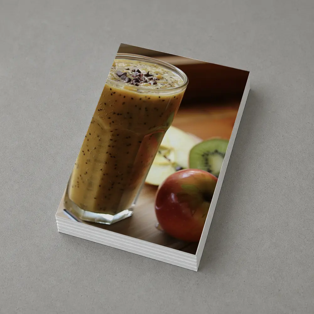 Kiwi Apple Smoothie on Wooden Table – Postcards