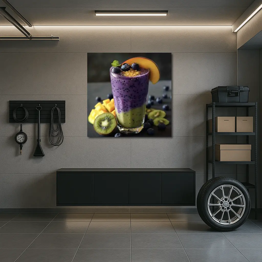 Layered Blueberry Kiwi Mango Smoothie Glass – Wall Art