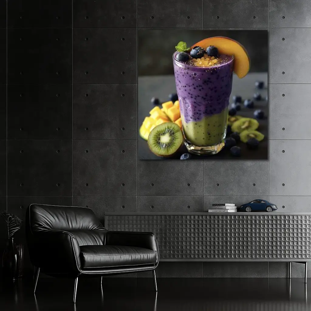 Layered Blueberry Kiwi Mango Smoothie Glass – Wall Art