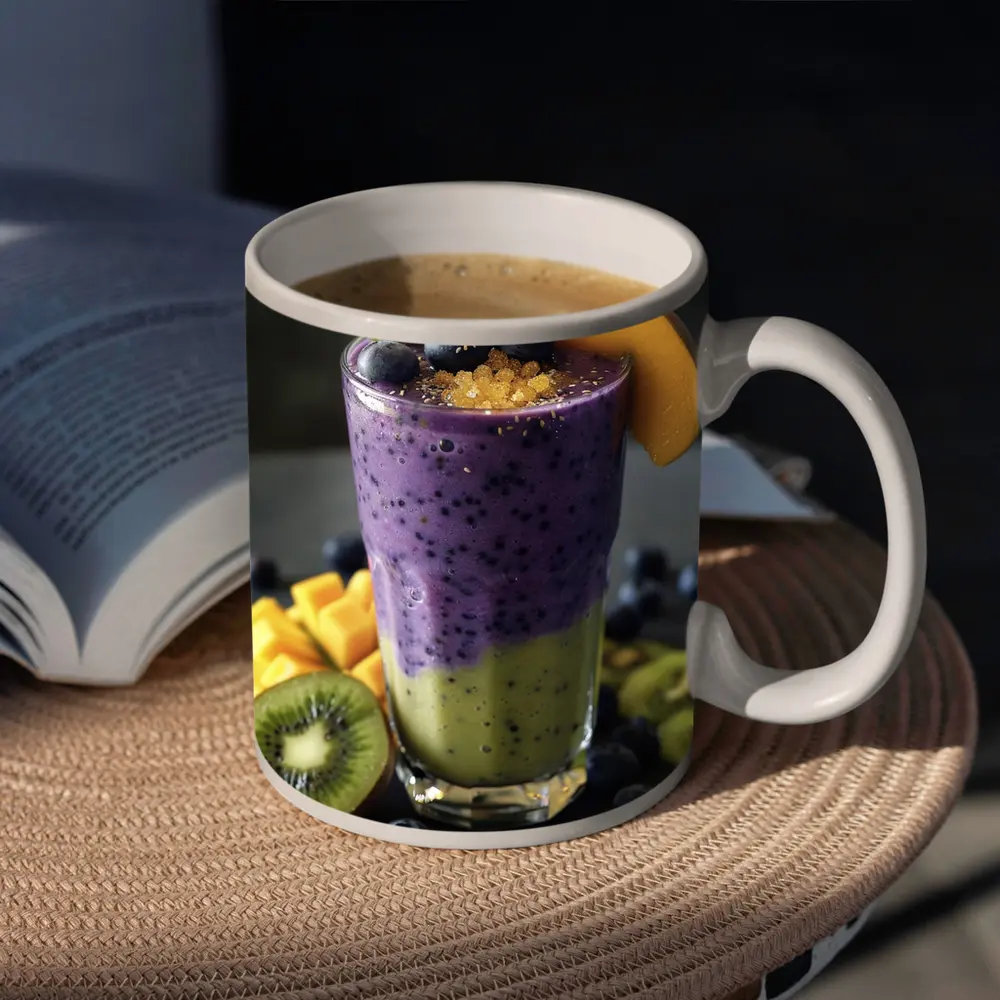 Layered Blueberry Kiwi Mango Smoothie Glass – Mugs