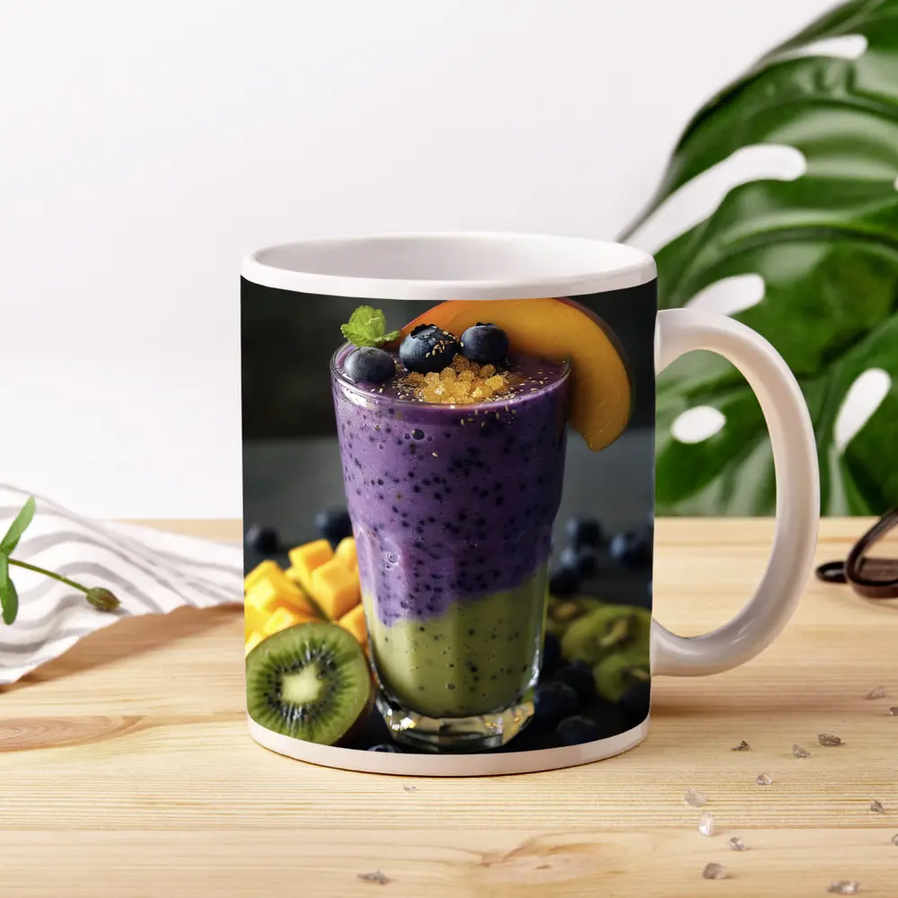 Layered Blueberry Kiwi Mango Smoothie Glass – Mugs