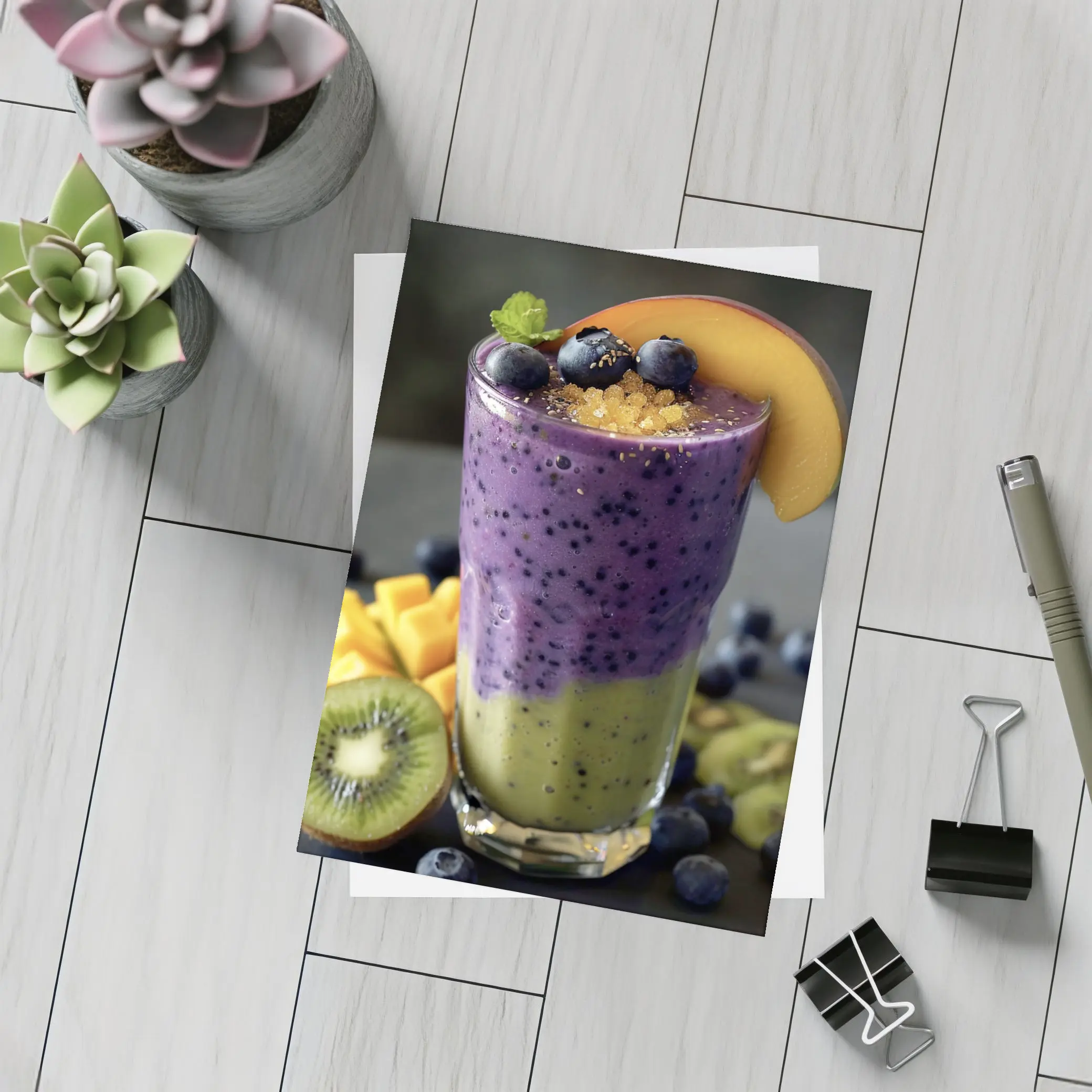 Layered Blueberry Kiwi Mango Smoothie Glass – Postcards