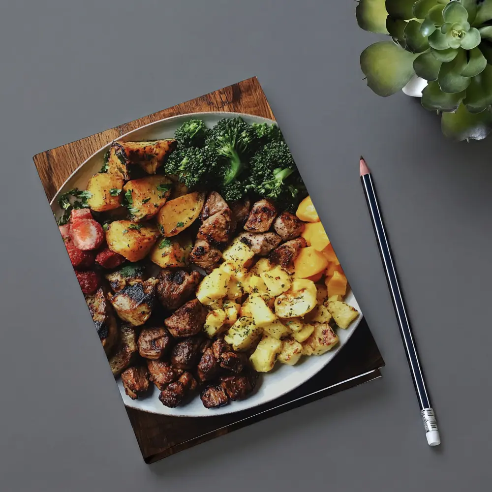 Grilled Meat Bowl Broccoli Potatoes Mango Plate – Notebooks