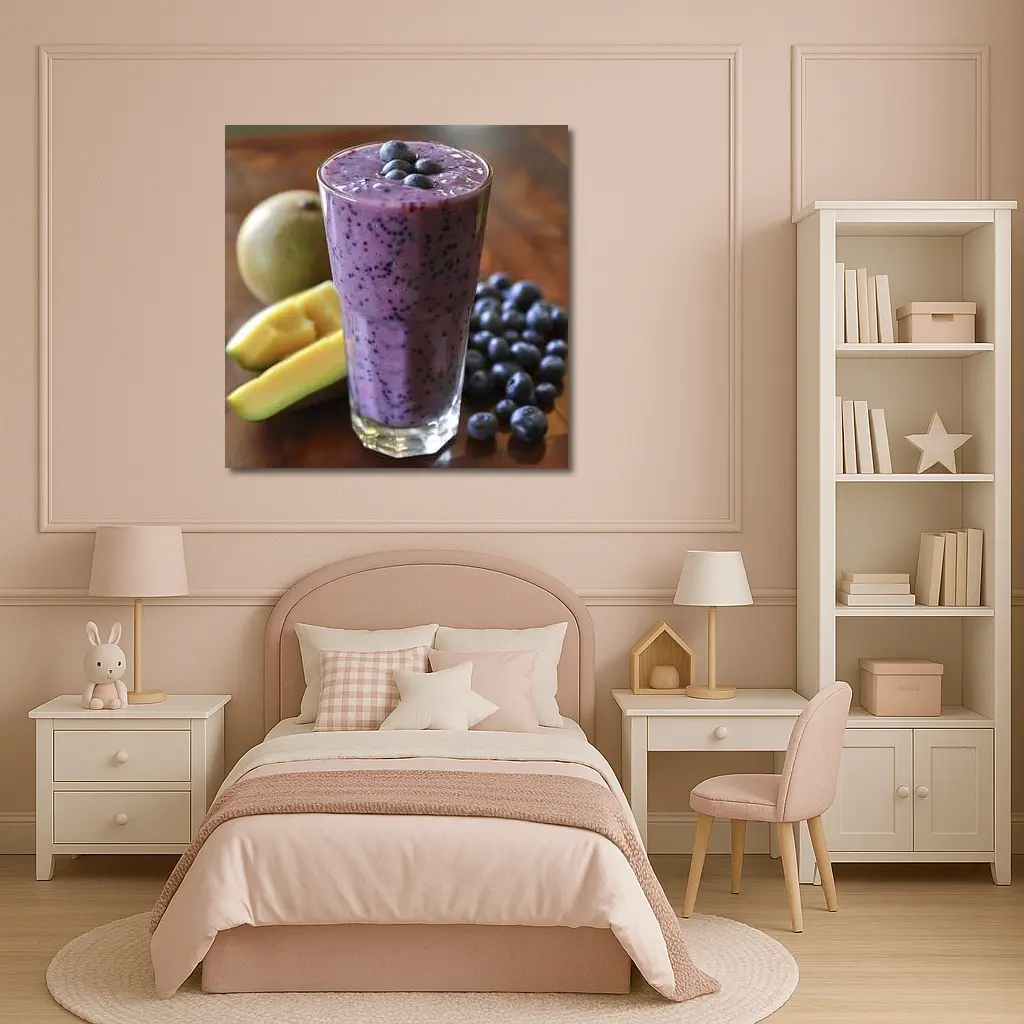 Blueberry Mango Smoothie on Wooden Table – Wall Art