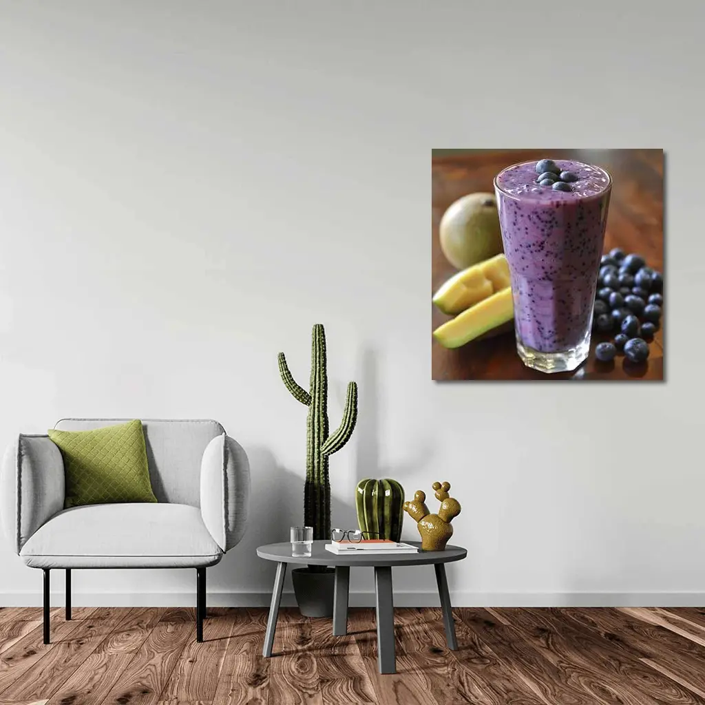 Blueberry Mango Smoothie on Wooden Table – Wall Art