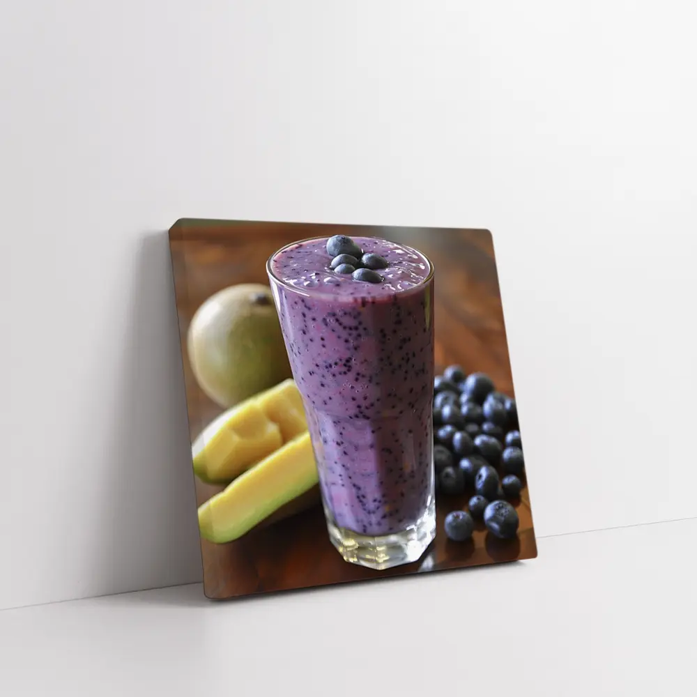 Blueberry Mango Smoothie on Wooden Table – Wall Art