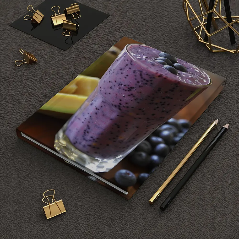 Blueberry Mango Smoothie on Wooden Table – Notebooks
