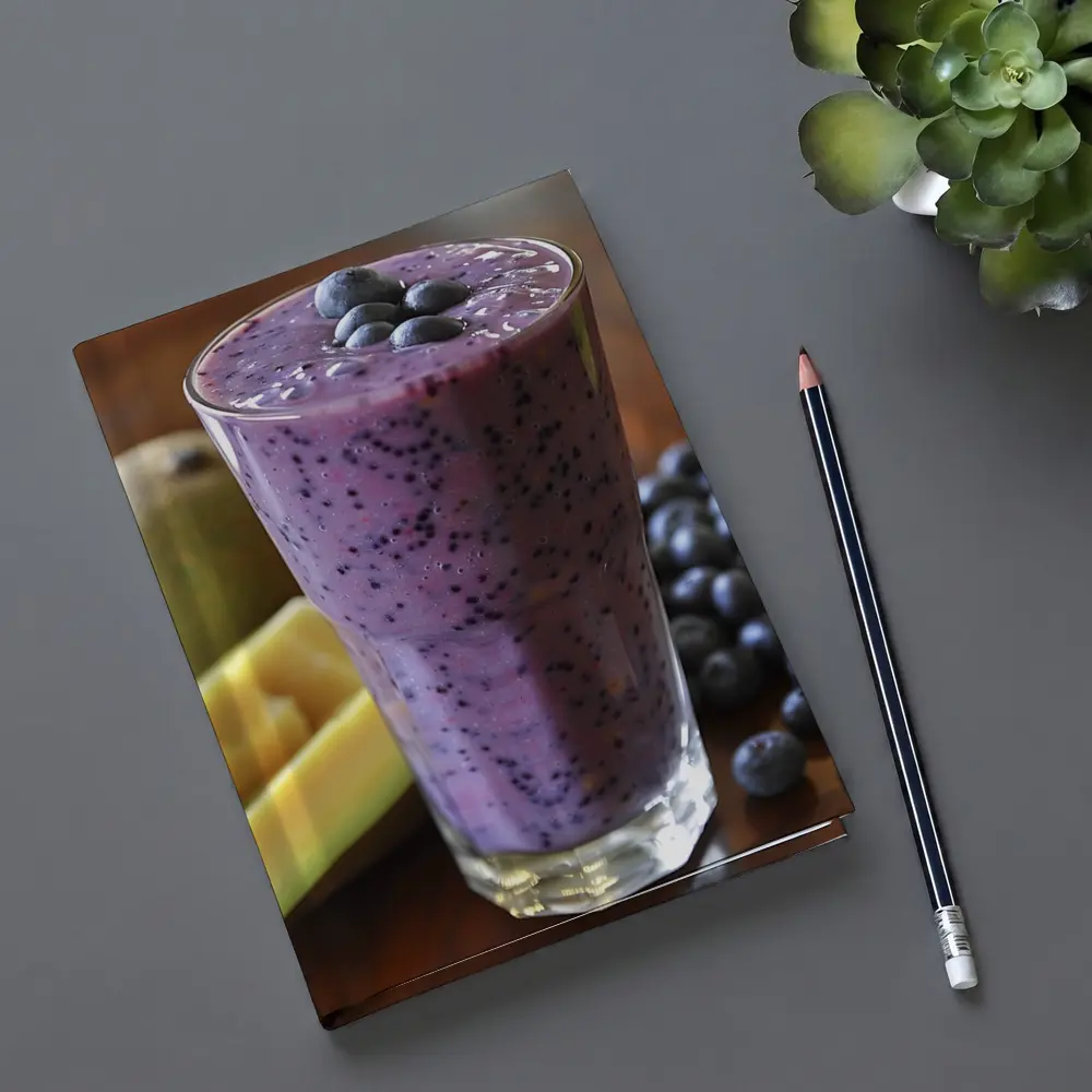 Blueberry Mango Smoothie on Wooden Table – Notebooks