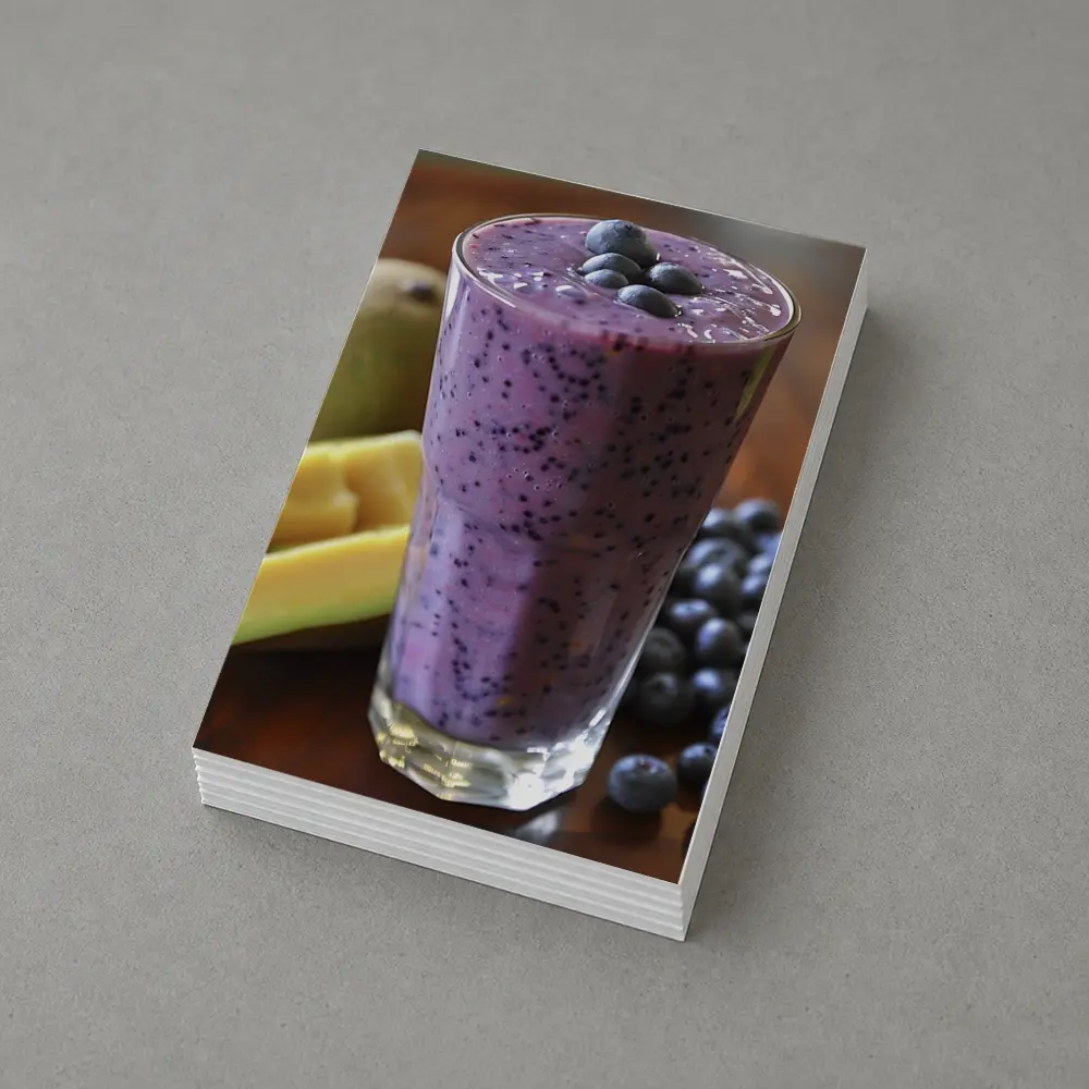 Blueberry Mango Smoothie on Wooden Table – Postcards
