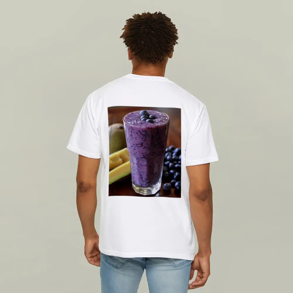 Blueberry Mango Smoothie on Wooden Table – T-Shirts