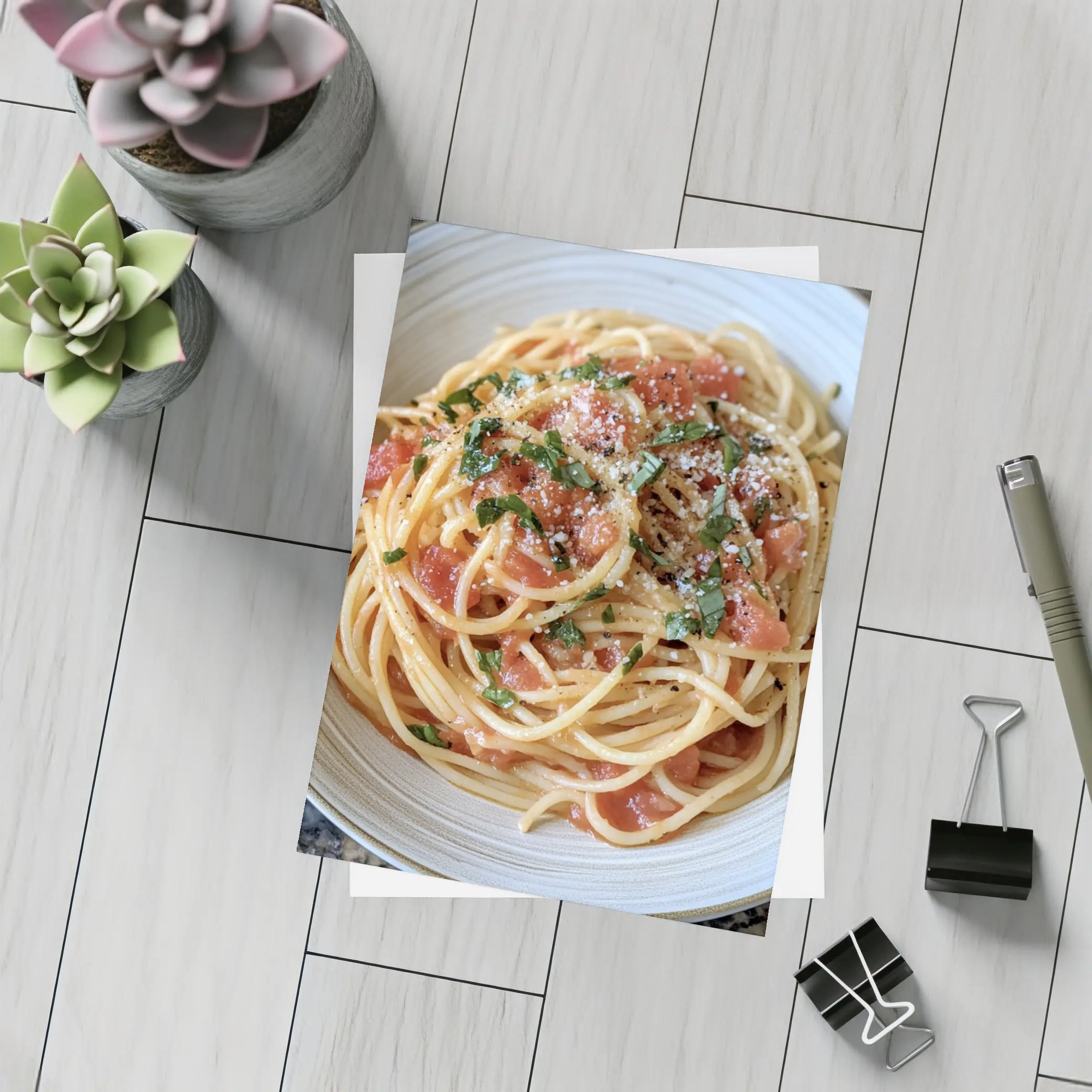 Spaghetti Tomato Sauce Basil Parmesan Bowl – Postcards