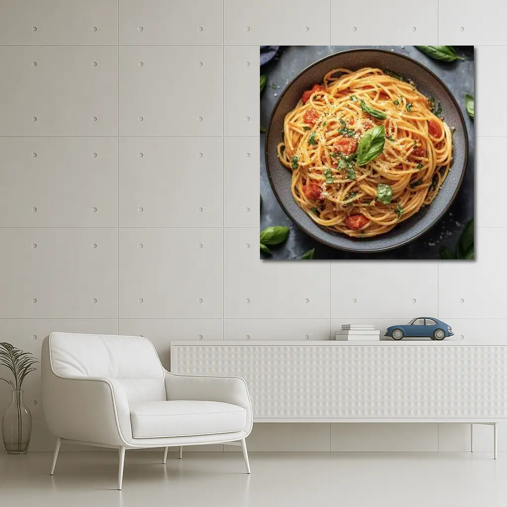 Spaghetti Tomato Basil Parmesan Dark Bowl – Wall Art