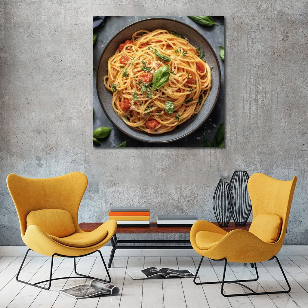 Spaghetti Tomato Basil Parmesan Dark Bowl – Wall Art