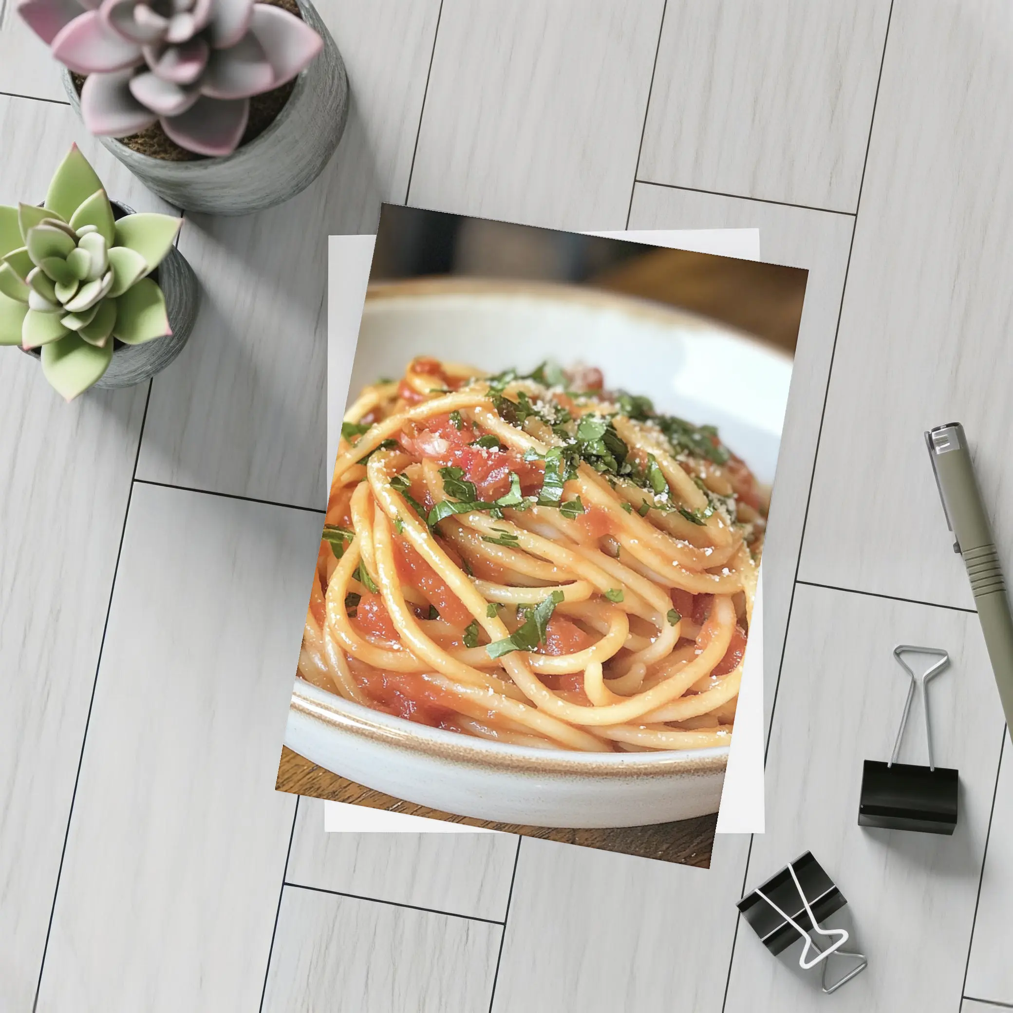 Spaghetti Tomato Sauce Basil Parmesan Bowl – Postcards