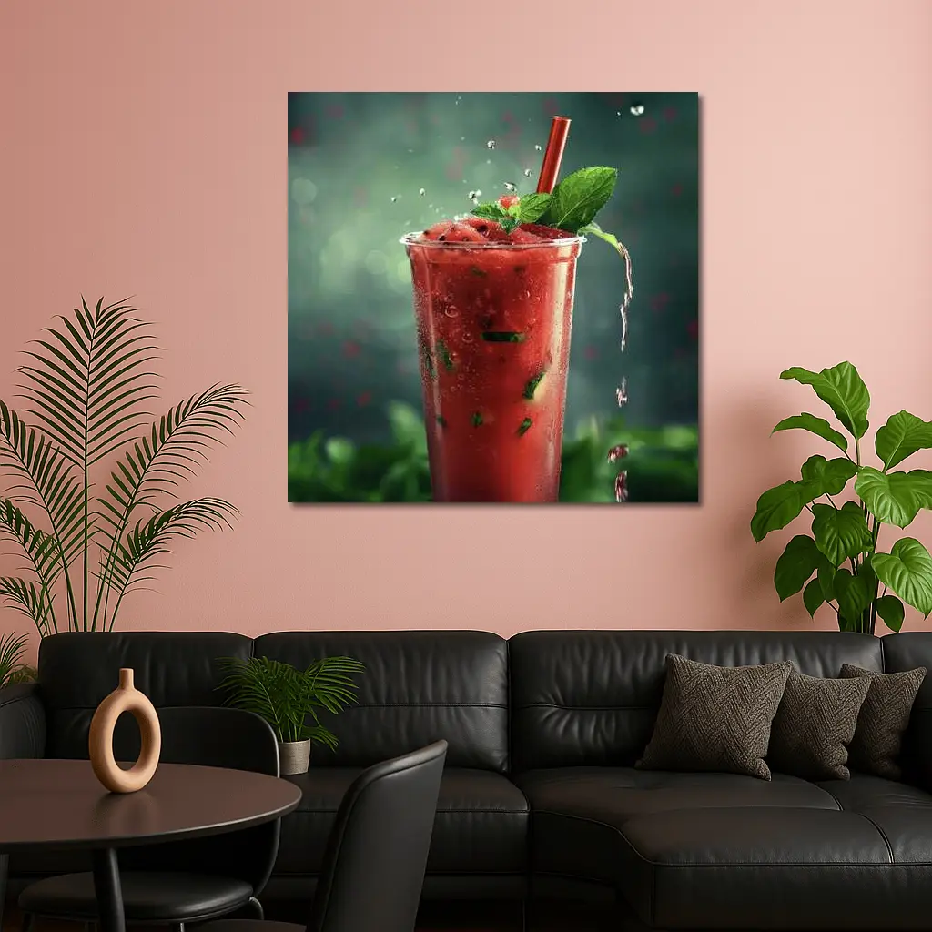 Watermelon Mint Slush Drink Green Background – Wall Art