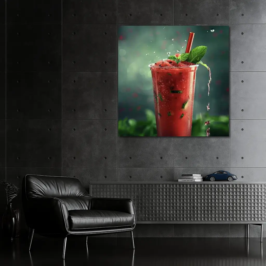 Watermelon Mint Slush Drink Green Background – Wall Art