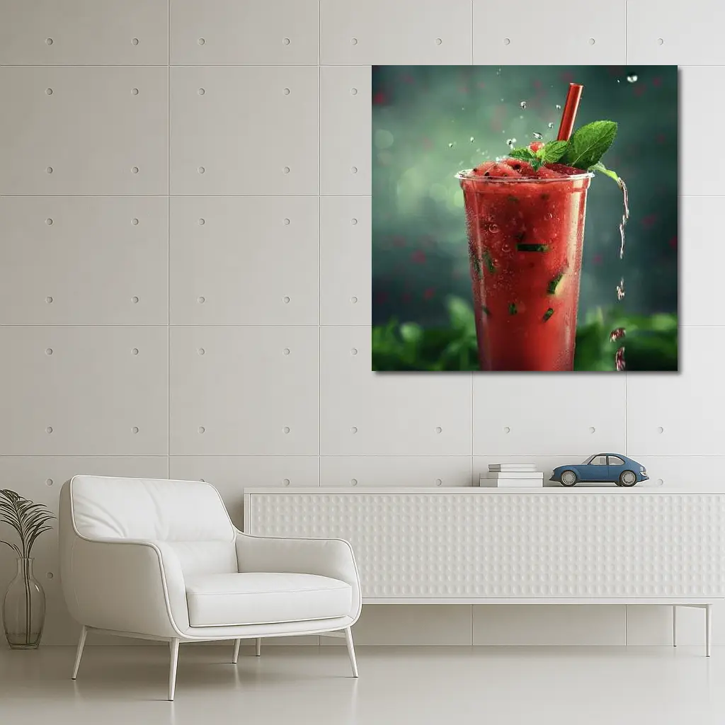 Watermelon Mint Slush Drink Green Background – Wall Art