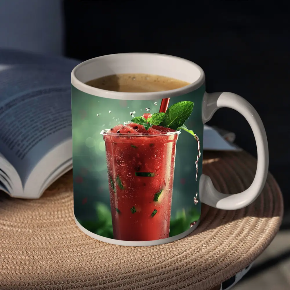Watermelon Mint Slush Drink Green Background – Mugs