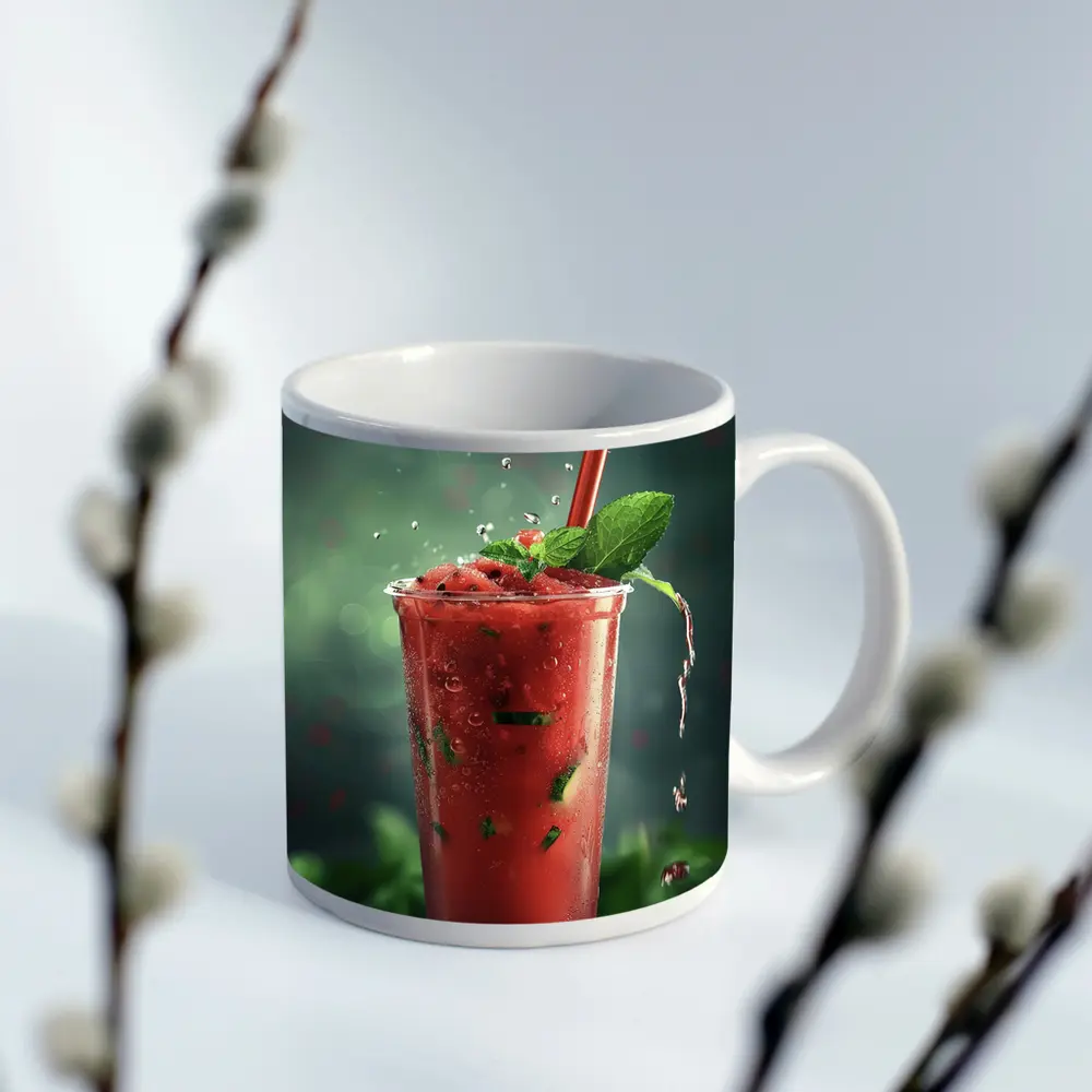 Watermelon Mint Slush Drink Green Background – Mugs